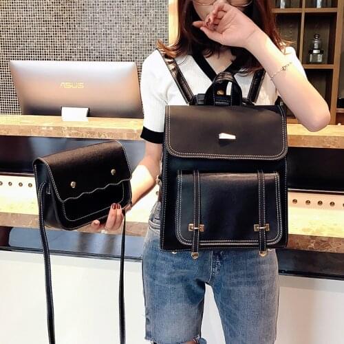 Two Sets Mochila 2020 Fashion Women Backpack High Quality Pu Leather Backpacks Teenage Girls Female School Backpack Shoulder Bag