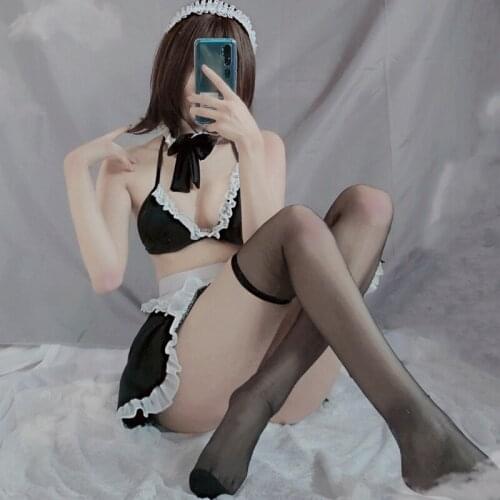 Women Bikini Sleeping Bra Apron Lace Skirt Leg Ring Set Kawaii Anime The Demon Sexy Lingerie Japanese Maid Cosplay Costumes