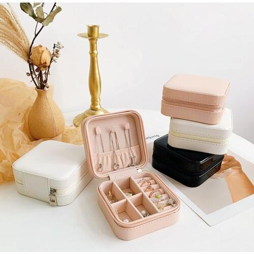 Leather Jewelry Collection Storage Box Makeup Organizers Beauty Cosmetics Stud Earrings Ring Bracelets Accessories Travel Case