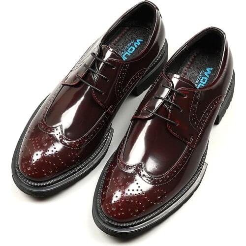 European style leather shoes, carved patent leather mens shoes, lace-up platform, made of genuine leather