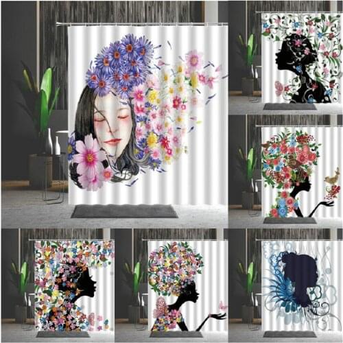 Creative Shower Curtain Floral Decoration Girl Tree Vine Patterns Cloth Curtain Bathroom Decor Multiple Size With Hooks