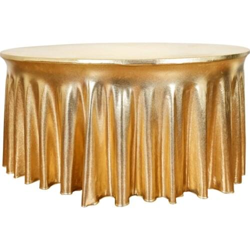6ft Ruffled Round Metallic Gold Lycra Spandex Table Cover Elastic Stretch Wedding Skirt Table Cloth Party Hotel Event Decoration