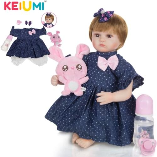 KEIUMI Reborn Baby Doll Toy Cosplay Girl With Short Hair 42 cm Soft Silicone Stuffed Realistic Baby Dolls Kid Birthday Xmas Gift
