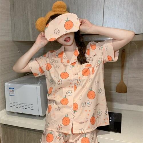 Cartoon print summer 2 piece set home suit pajamas set short sleeve tops shorts sleepwear suit sweet cute home clothes Y382