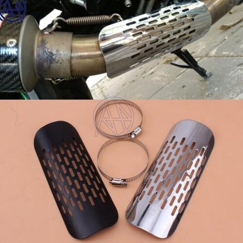 Motorcycle Exhaust Muffler Pipe Heat Shield Cover Guard Protector Universal Fit For Honda Harley Chopper Cruiser Black/Chrome