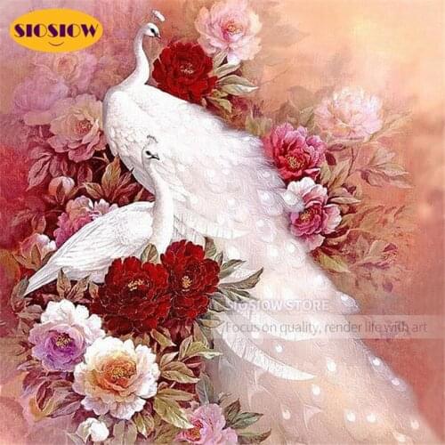 SIOSIOW 5D Diy Full Drill Diamond Painting White Peacock Animal 3d Daimond Mosaic Embroidery Cross Stitch Kits Wall Decor Home