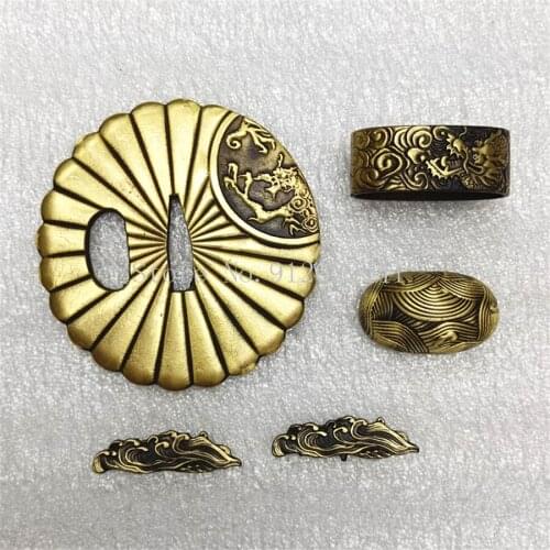 A Set Japanese Sword Copper Fittings Hand Guard For Katana Wakizashi Tsuba DIY Fittngs