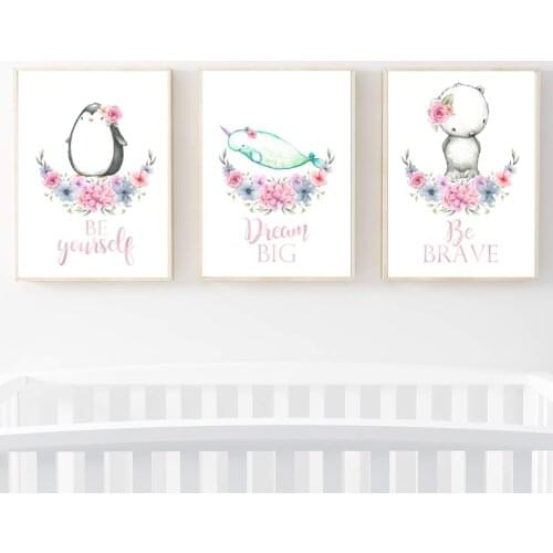 Narwhal Penguin Polarbear Whale Nursery Wall Art Canvas Painting Nordic Posters And Prints Wall Pictures Decor Baby Kids Room