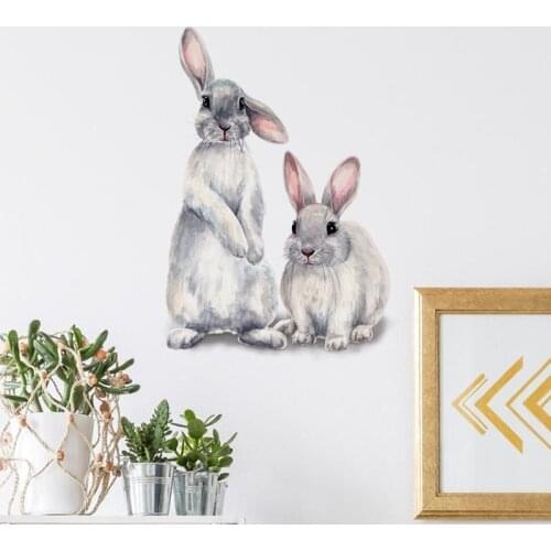 Wall Sticker Two Cute Rabbits Childrens Kids Room Home Decoration Removable Wallpaper Living Room Bedroom Mural Bunny Stickers