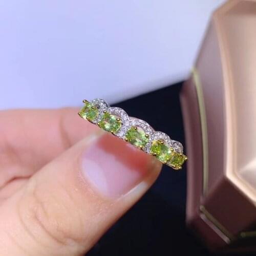 Natural green peridot Ring Natural olivine ring S925 silver lovely crown Hairpin Row wave women girl gift party fine Jewelry