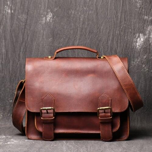 New Crazy Horse Skin Retro Mans Bag Men Briefcase Portable Leather Document Bag Head Leather male One Shoulder Messenger Bag