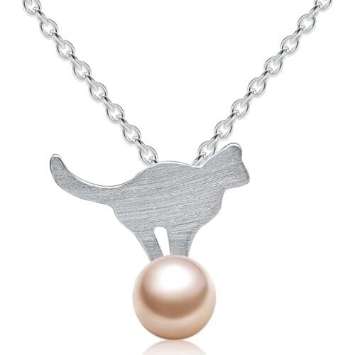 Pure Silver Necklace Lovely Cute 925 Silver Cat & Shell-Pearl Pedant Necklaces For Women Sterling Silver Jewelry Girls Necklace