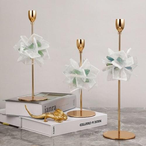 Home Natural Crystal Stone Flower Ball Dining Table Candle Holder Luxury Romantic Candle Creative Decoration Ornaments