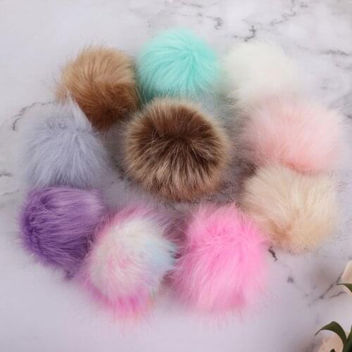 12pcs 10cm Faux Fox Fur Pom Pom Ball with Elastic Band for DIY Knitting Hat Bag Scarf Accessories