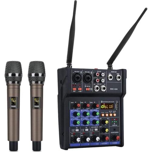 Wireless 4-channel Audio Mixer Portable Sound Mixing Console USB Interface MP3 Computer Input 48V Phantom Power For Home Karaoke