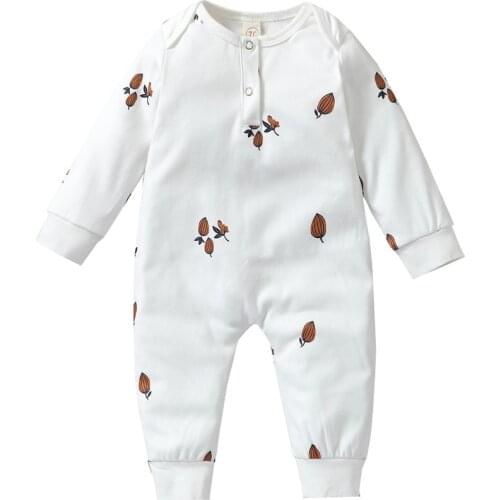 Baby Girls Boys Casual Long Sleeve Jumpsuit Fashion Leaves Printing Round Neck Long Romper