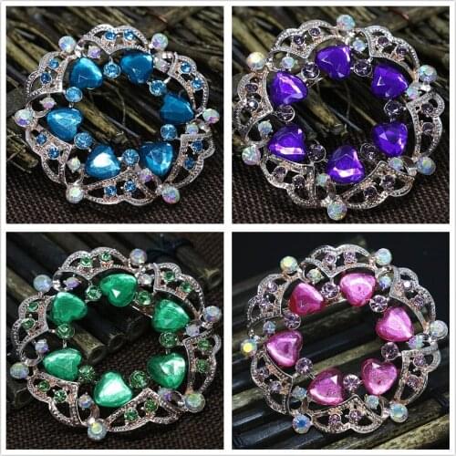 Lovely heart rhinestone 8 colors crystal round brooch rose gold-color pins chaems luxury clothes accessories S