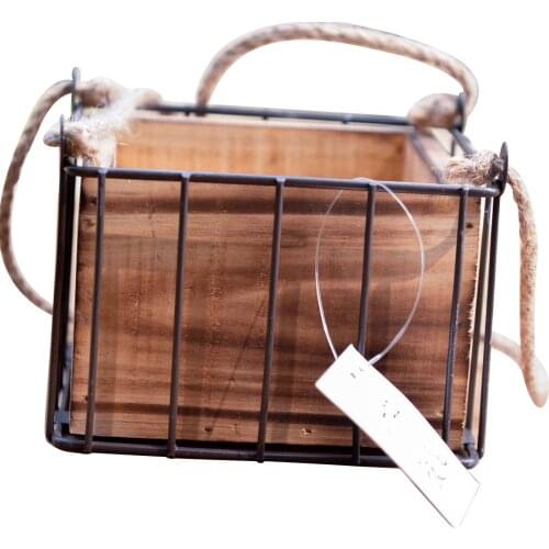 Wire Flower Stand Flower Pot Plant Holder Flower Rack Flower Basket Wooden Jute Rope Waterproof 12*12*8CM Hanging Flower Stand