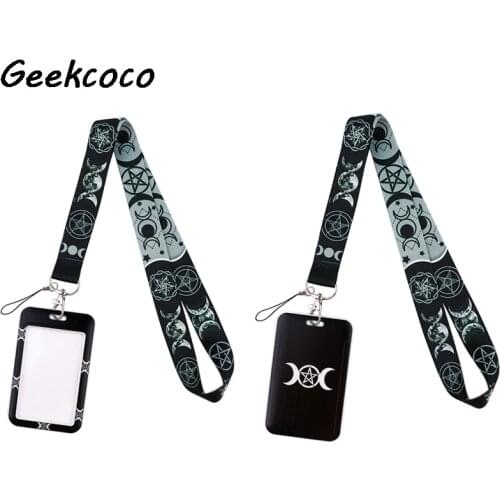 J2316 Cartoon Triple Moon Goddess Magic Woman Neck Strap Lanyard for key Phone USB DIY Hang Rope With Card Holder