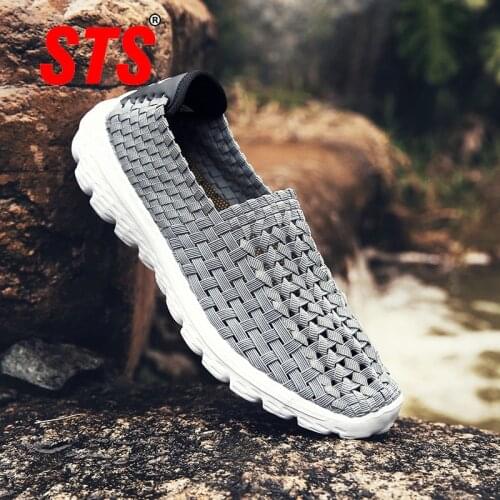 STS New Women Shoes Summer Casual Shoes Flats Breathe Female Woven Walking Shoes Slip On Lady Loafers Handmade Shoes Size 39-44