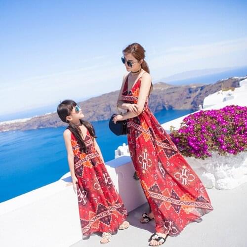 Mother Daughter Wedding Beach Dresses Family Matching Outfits Mommy and Me Clothes Mum Daughter Dress Red Flower Clothing Sets