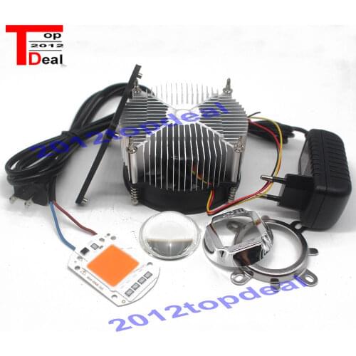 110V/220V 50W 380NM-840NM Full Spectrum LED + Heatsink Cooler+lens +power+cable