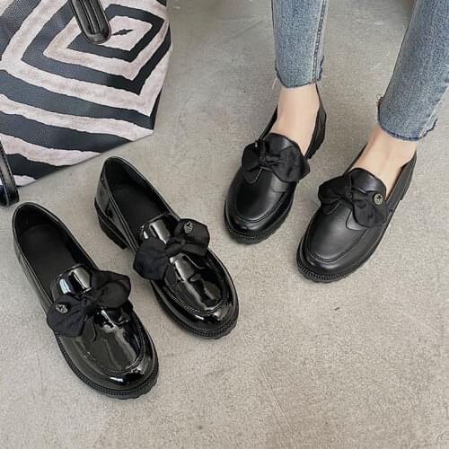 Womens Pumps Low Heels Round Toe Non-slip Female Shoes Lovely Bownot Autumn Lady Loafers Pu Leather Slip-on Fashion Pumps 2021