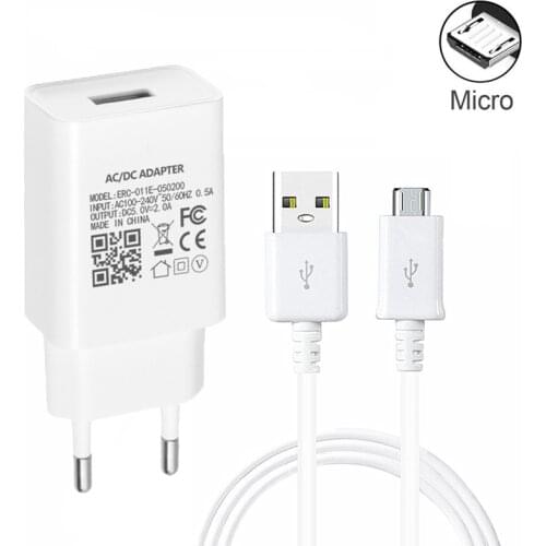 USB Charger Adapter Mobile Phone EU Plug Power Bank For Samsung Galaxy A10 S7 S6 edge J310 J330 J510 J530 J3 J7 Micro USB Cable