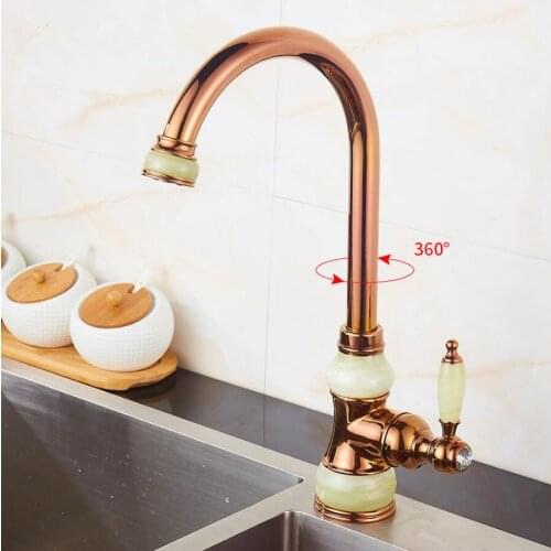 Vidric Brass torneira cozinha with Jade Swivel kitchen faucet/single handle Gold finish basin sink mixers taps 360 degree sink f