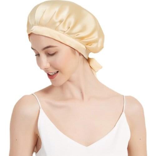 Good Quality Silk sleeping Cap Women Flounced Brand Solid 16Momme Mulberry Silk Night Sleep Cap Elegant Hair Care Accessories