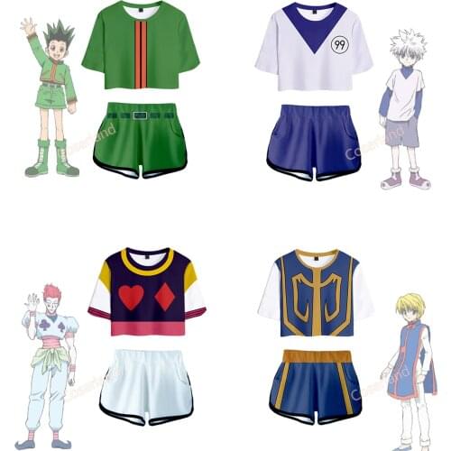 Anime Hunter x Hunter Women Crop Top Killua Zoldyck Kurapika Cosplay Hisoka Gon Freecss Shorts Top Belly T-shirt Sportswear