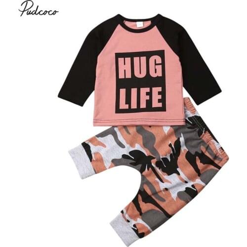 2019 Baby Spring Autumn Clothing Newborn Infant Baby Boy Clothes Letter Tops Long Sleeve T-shirt Camo Long Pants 2Pcs Set Outfit