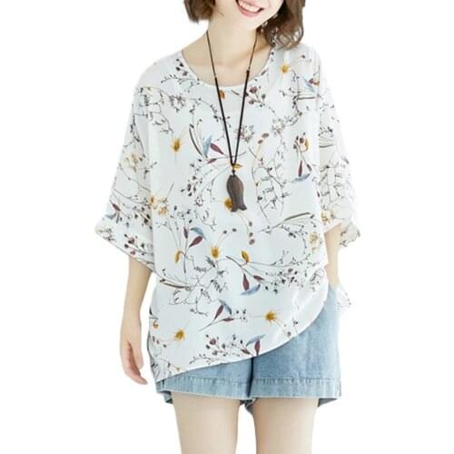 2021 Summer Floral Print Chiffon Blouse Casual Blusas Feminina Shirt Tops Blouse Elegant Loose Women Tops Work Wear Blouse X815