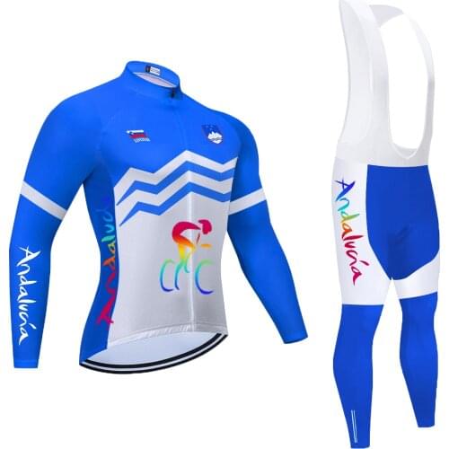 2021 Blue Andalucia TEAM Long Cycling JERSEY Bike Pants Set Men Ropa Ciclismo Autumn Spring Bicycling Maillot Culotte 20D
