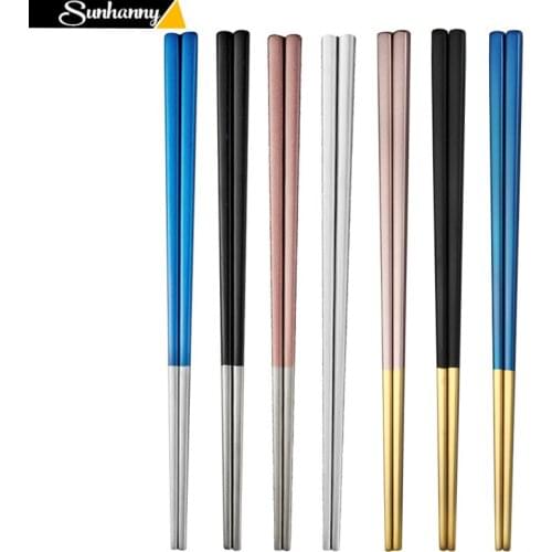 304Stainless Steel Chinese Chopsticks Wheat Straw Portable Travel Chopsticks Kid Reusable Food Sticks For Sushi 10 Pair