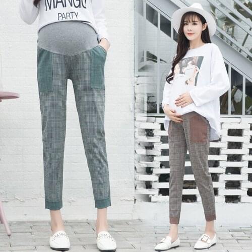 3266# Maternity Pants Spring Autumn Ninth Pants Fashion Casual Pants Loose Comfy Belly Support Pants Elastic Waist Maternity