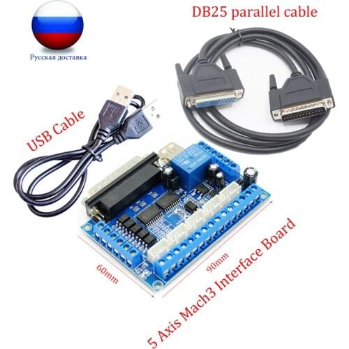 5 Axis CNC Breakout Board Interface + USB Cable + 25 Pins Cable for Stepper Driver MACH3 CNC Router Board Parallel Port Control