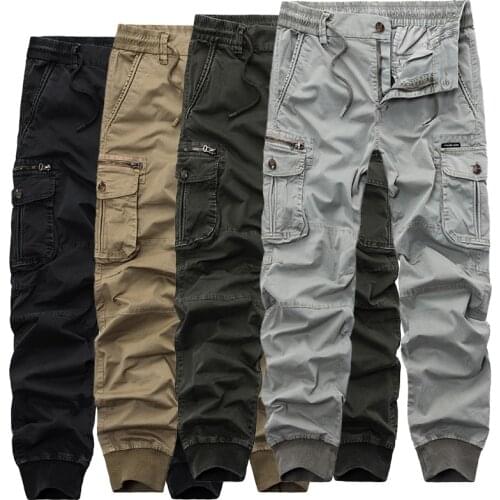 Casual Harem Pants Men Solid Color High Quality Cargo Trousers New Multi Pocket Cotton Khaki Military Cargo Pants Men Zipper