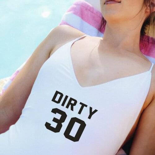 One Piece Swimwear black white Letter Print Dirty 30 Women Bathing Suit Sexy Backless Beachwear