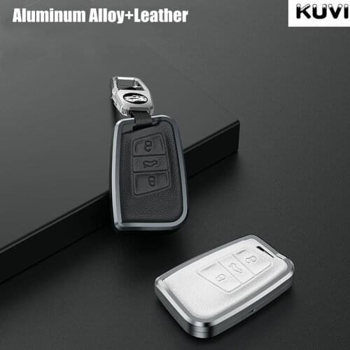 Alloy Leather Car Key Case Cover Protector Fob For VW Volkswagen Passat B8 Magotan Golf For Skoda Kodiaq Superb A7 Accessories