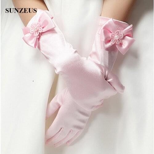 Long Satin Gloves For Children Finger Wedding Party Gloves For Flower Girls White/Ivory/Red/Pink/Black BV-016