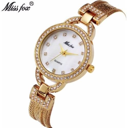 Elegant Fashion Golden Stainless Steel Bracelet Women Watches Famous Brand Luxury Ladies Crystals Wrist Watch Rhinestones Clock