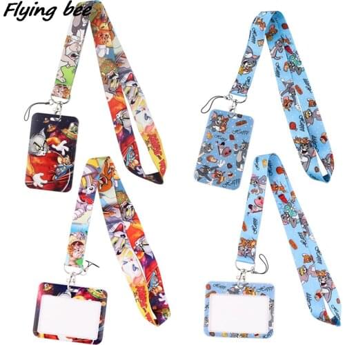 Flyingbee X1981 Funny Cat Cartoon Mice Lanyard Card Holder Student Hanging Neck Phone Lanyard Badge Subway Access Card Holder