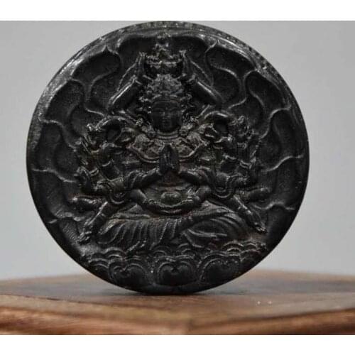 Hongshan culture archaize black iron meteorite thousand arms Goddess Mercy statue pendant sculpture