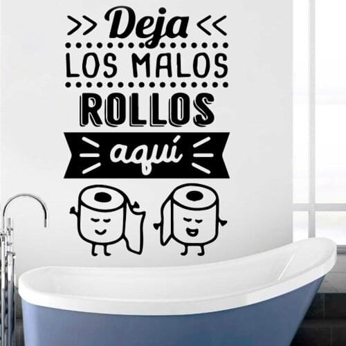 Spanish Quotes Wall Stickers Deja Los Malos Rollos Wall Decal Removable Waterproof Toilet Decals Bathroom Home Decor Wallpaper
