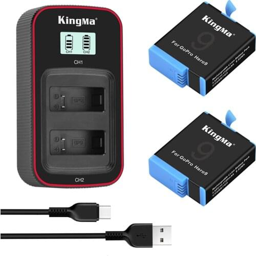 KingMa For gopro 9 Battery (2pack) and USB LCD Dual Charger Kit For GoPro Hero 9 Black Action Camera Go Pro Accessories