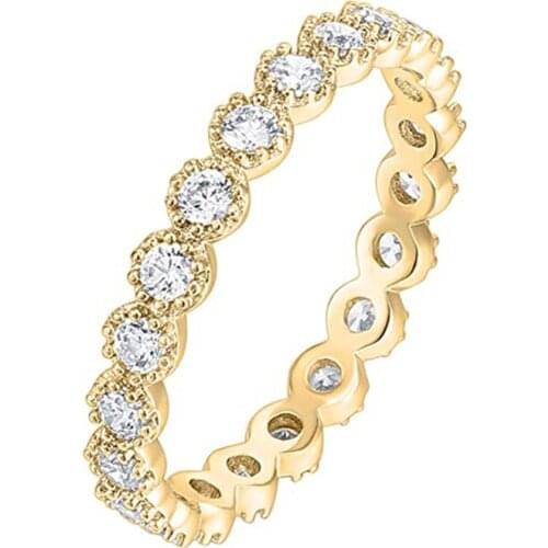 Classic CZ Zircon Crystal Wedding Engagement Rings Gold Round Circle Finger Ring Women Men Bridal Jewelry Gift