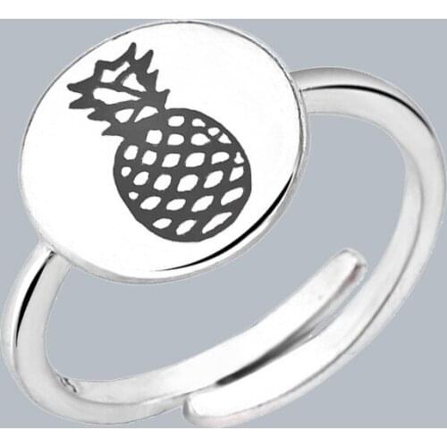 Simple Fruit Pineapple Line Ring with Silver Plated Opening Adjustable Ring Fashion Charm Womens Party Jewelry Birthday Gift