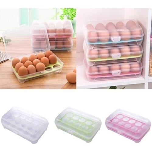 Kitchen Storage Refrigerator Egg Storage Box 15 Eggs Holder Fresh Preservation Plastic Containers Boxes Food Airtight Dispenser