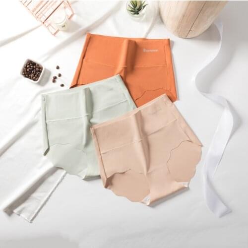 Luckymily Sexy Women Panties Ice Silk Briefs High Waist Seamless Panty Underwear Sexy Lingerie Briefs Hipster Intimate Lingerie